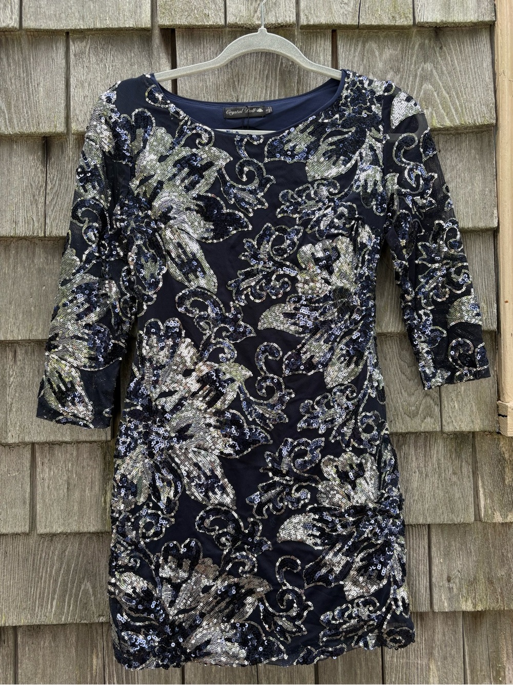 Crystal Doll Navy and Silver Sequin Mini Dress